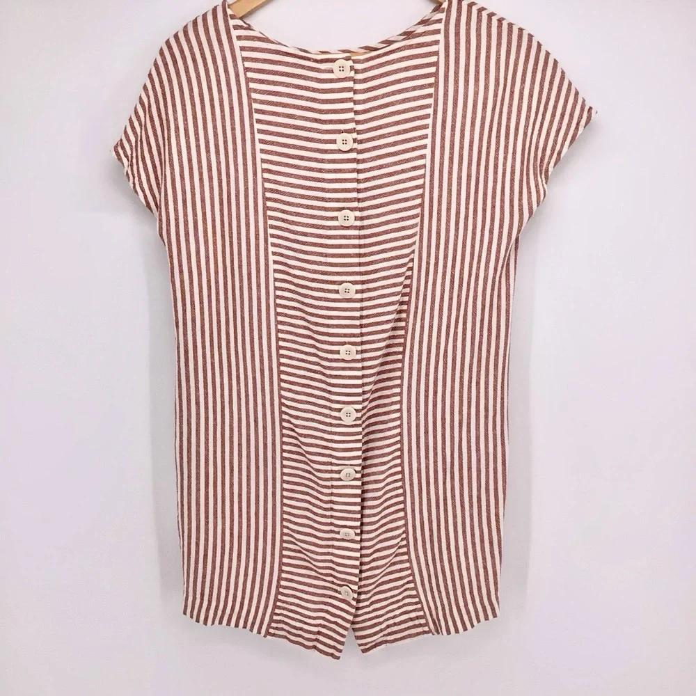 Madewell G5305 Rust White Stripe Play Button Back Linen Blend Dress Size Small - Picture 11 of 15